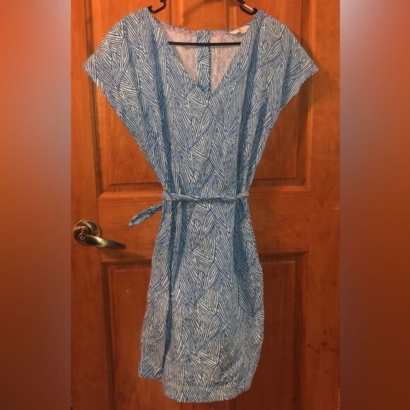 Boden Dresses & Skirts - 126. Boden Blue and White Patterned Linen Dress size 10